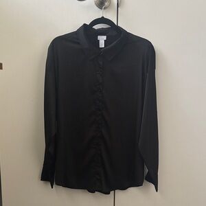Black Long-Sleeve Button-Down Women's Top